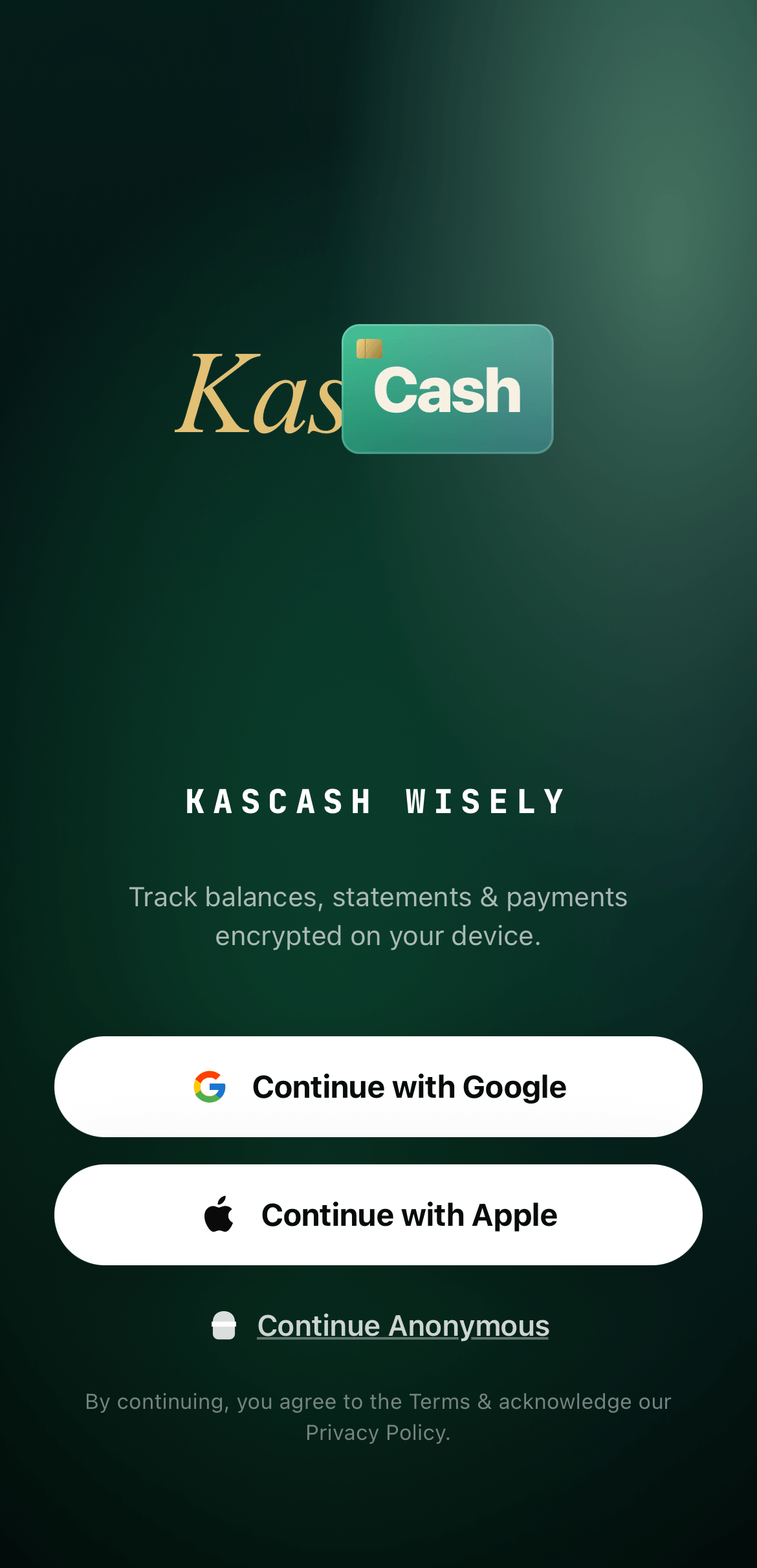 KasCash login screen